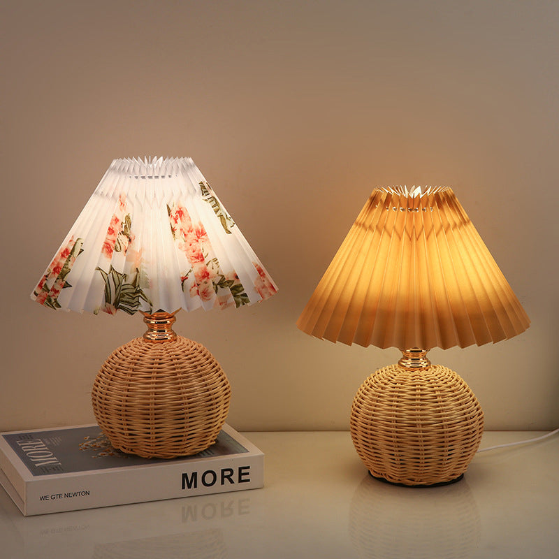 Bohemian Rattan Table Lamp With Tri-Color Warm Light