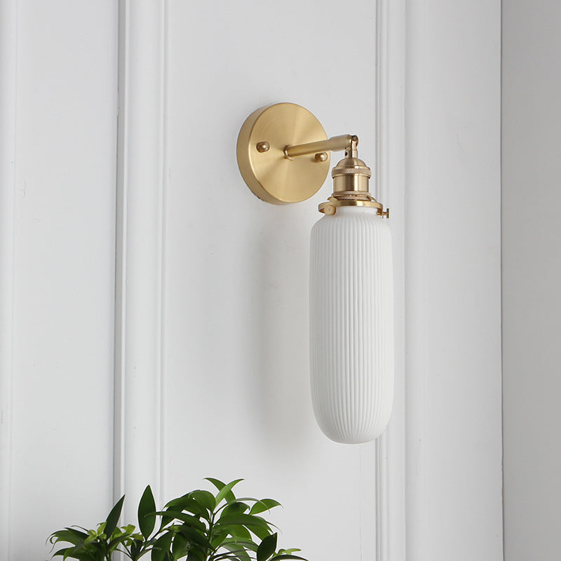 Vintage Brass Wall Sconce With Ceramic Detailing