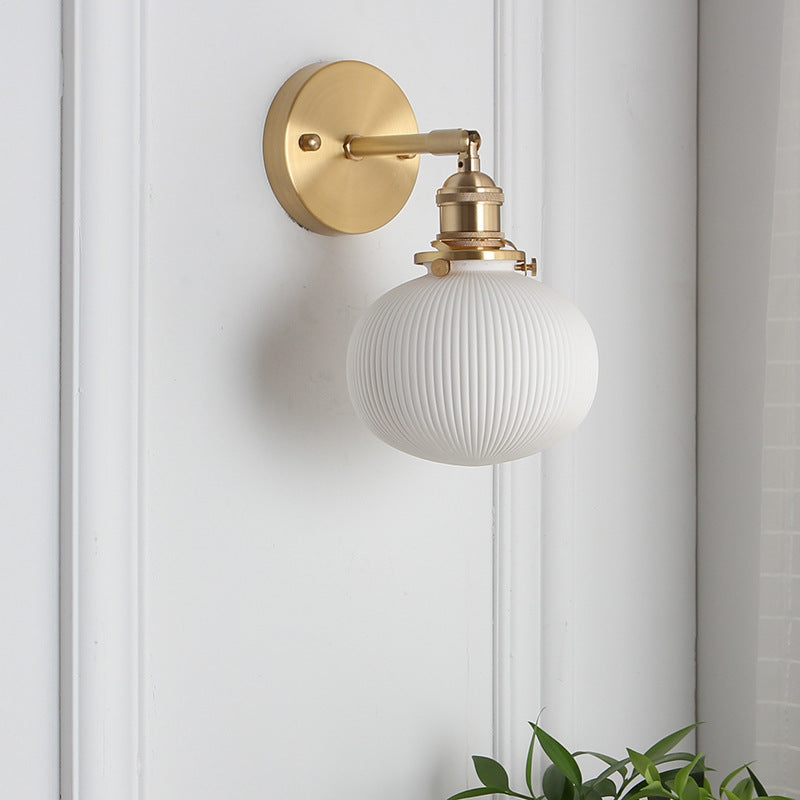 Vintage Brass Wall Sconce With Ceramic Detailing