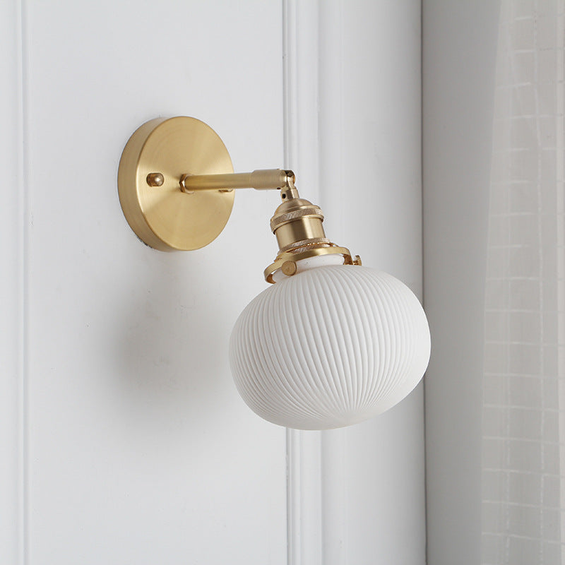Vintage Brass Wall Sconce With Ceramic Detailing