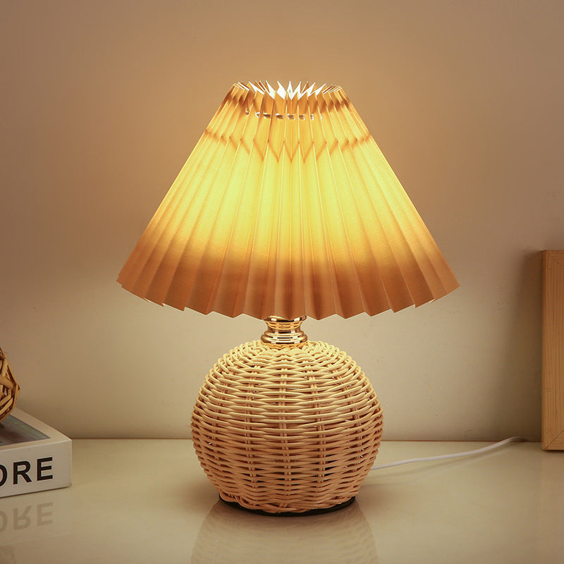 Bohemian Rattan Table Lamp With Tri-Color Warm Light