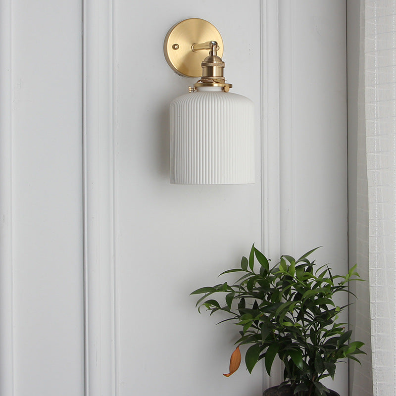 Vintage Brass Wall Sconce With Ceramic Detailing