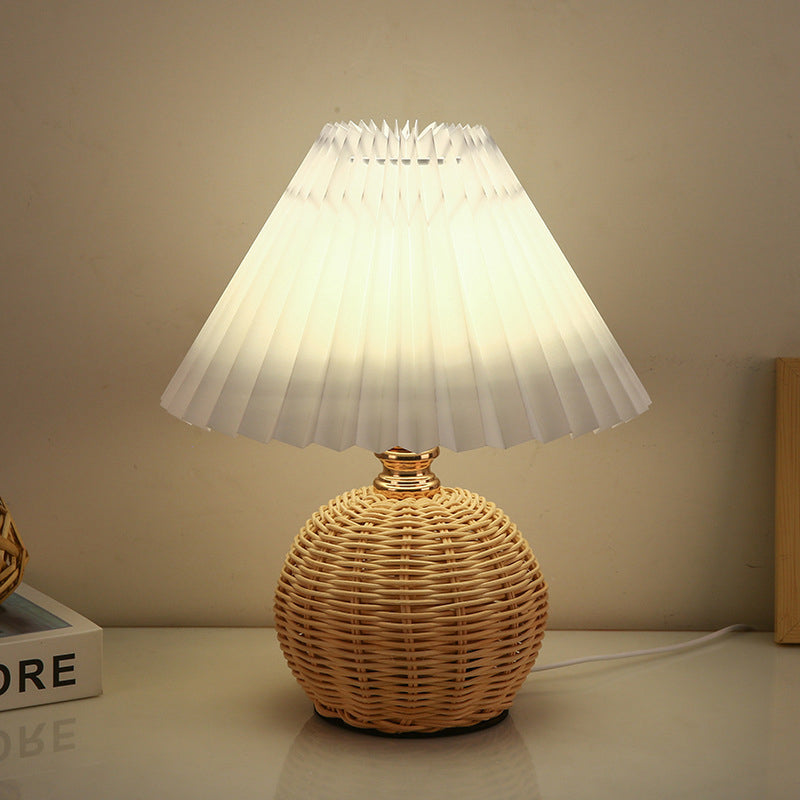 Bohemian Rattan Table Lamp With Tri-Color Warm Light