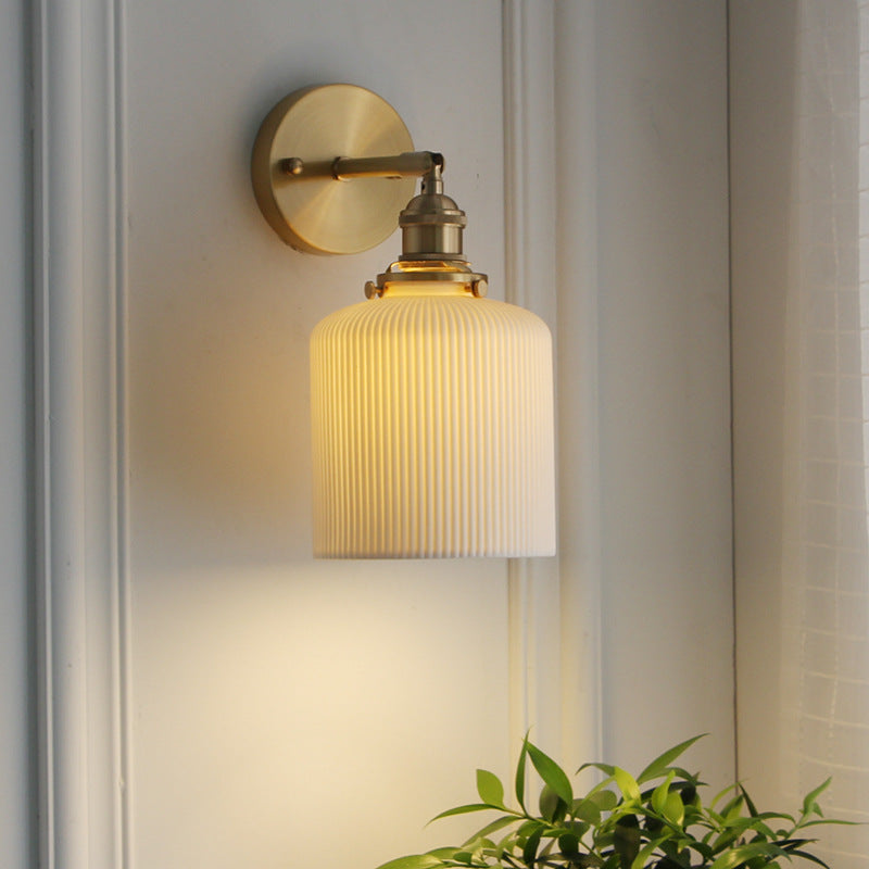 Vintage Brass Wall Sconce With Ceramic Detailing