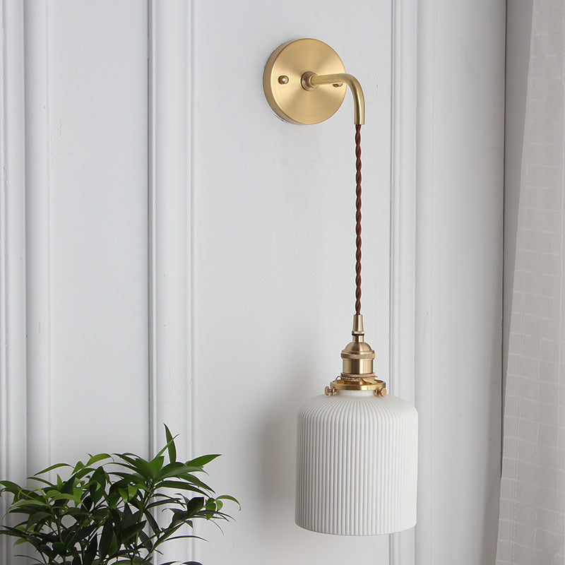 Vintage Brass Wall Sconce With Ceramic Detailing