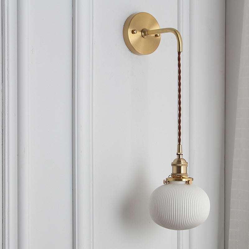 Vintage Brass Wall Sconce With Ceramic Detailing
