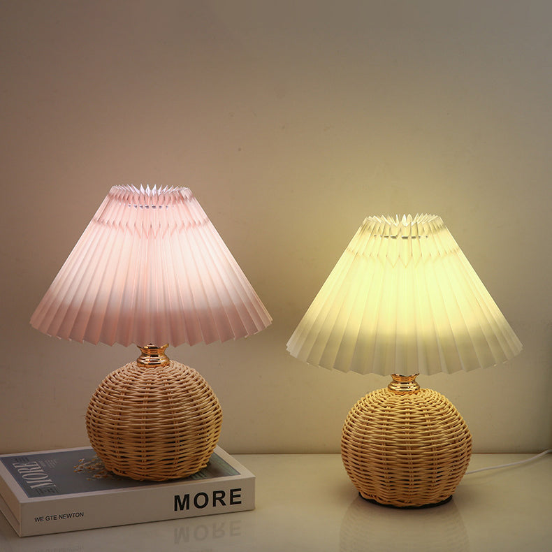 Bohemian Rattan Table Lamp With Tri-Color Warm Light