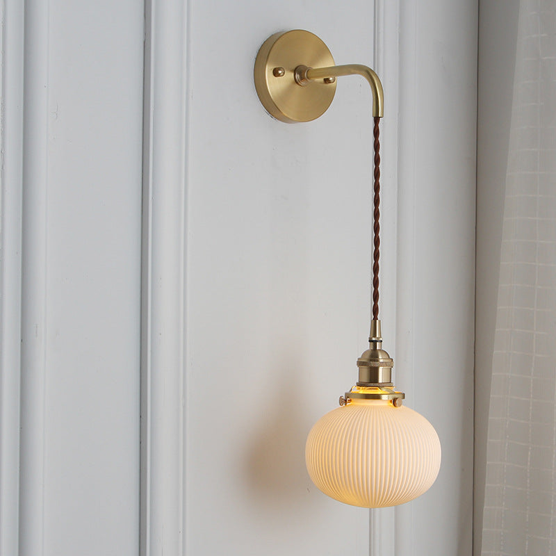 Vintage Brass Wall Sconce With Ceramic Detailing