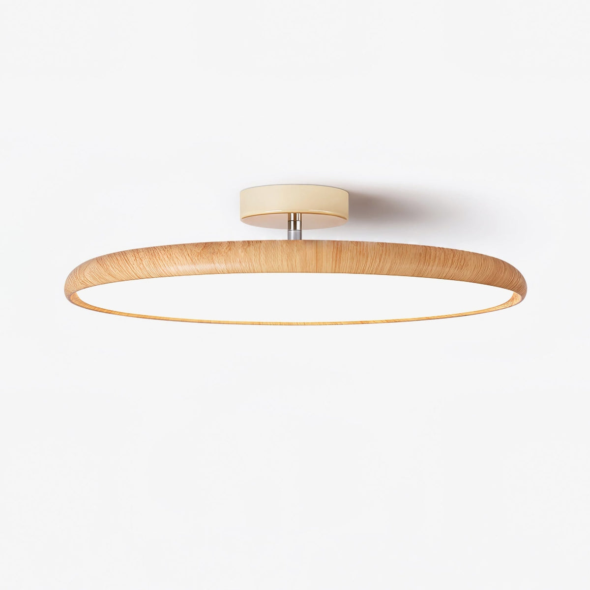 Scandinavian Wood-Effect Flush Mount Ceiling Light With Tri-Color Glow
