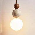 Minimalist Travertine and Wood Pendant Light for Dining Rooms