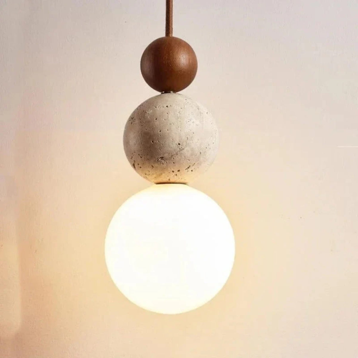 Minimalist Travertine and Wood Pendant Light for Dining Rooms