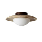 Modern Travertine and Wood Semi-Flush Ceiling Light With Warm LED Glow