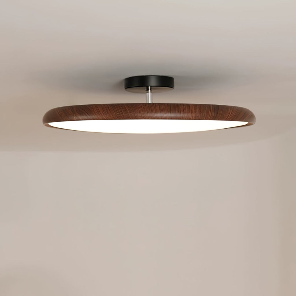 Scandinavian Wood-Effect Flush Mount Ceiling Light With Tri-Color Glow
