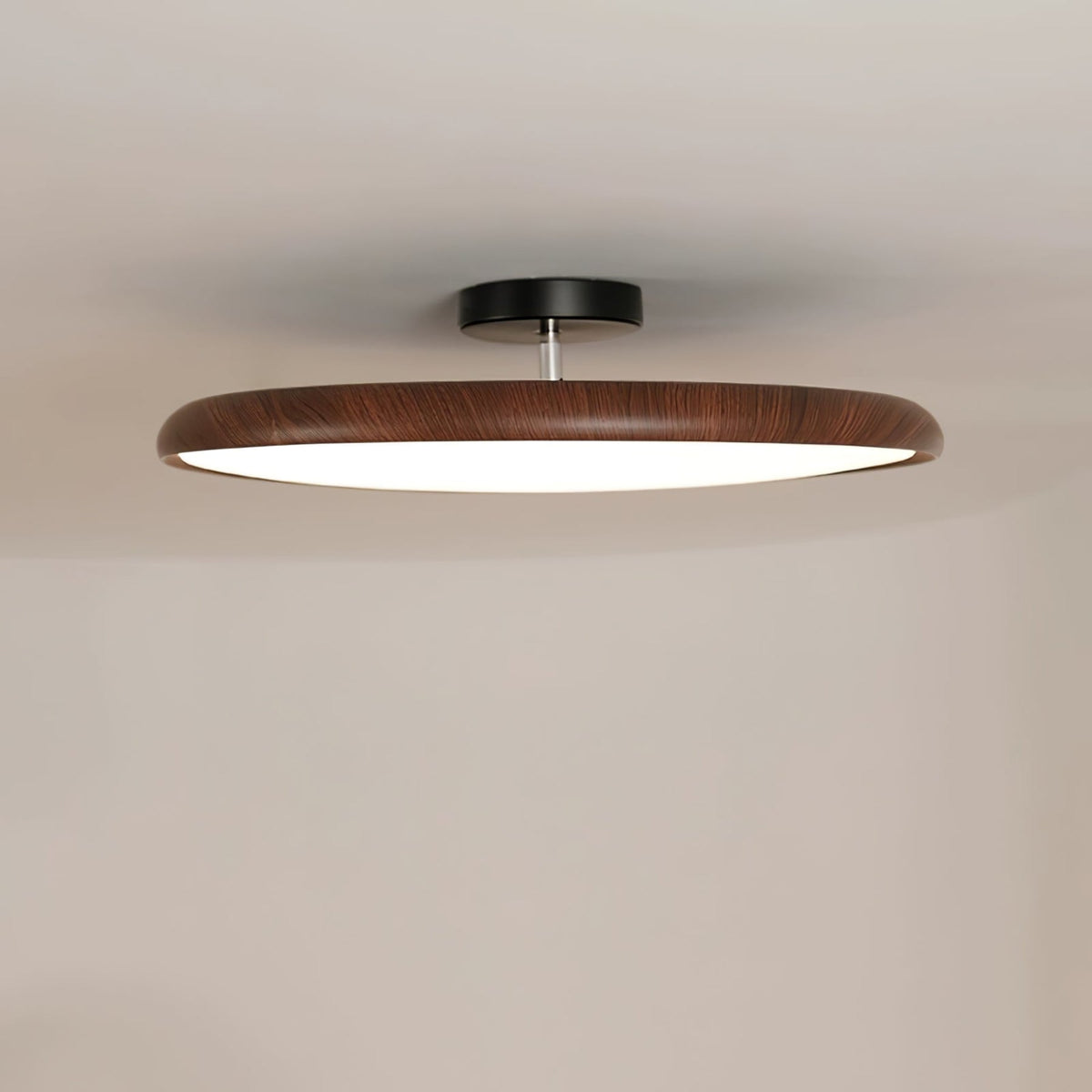 Scandinavian Wood-Effect Flush Mount Ceiling Light With Tri-Color Glow