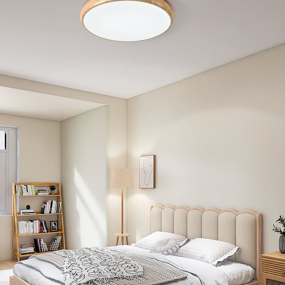 Scandinavian Wood Flush Mount Ceiling Light for Living Room