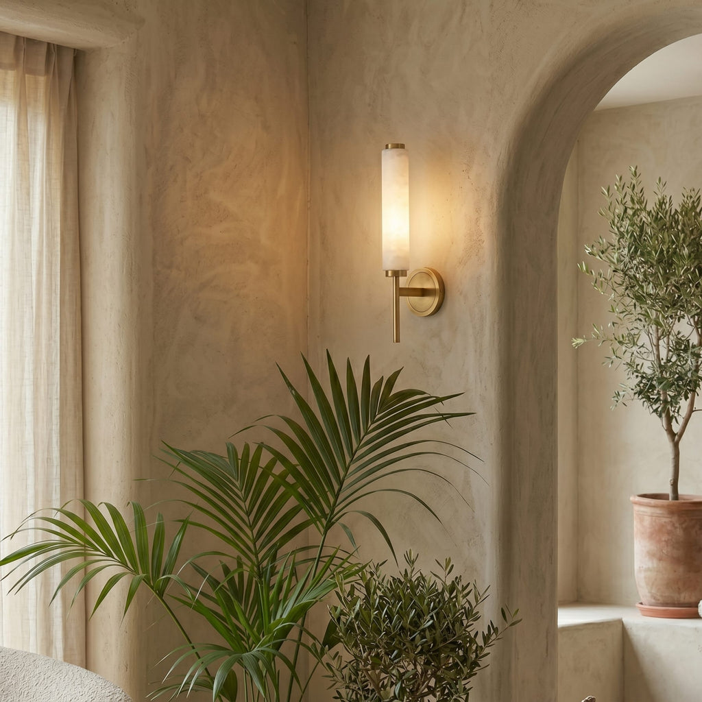 Modern Metal and Faux Alabaster Wall Sconce for Living Room