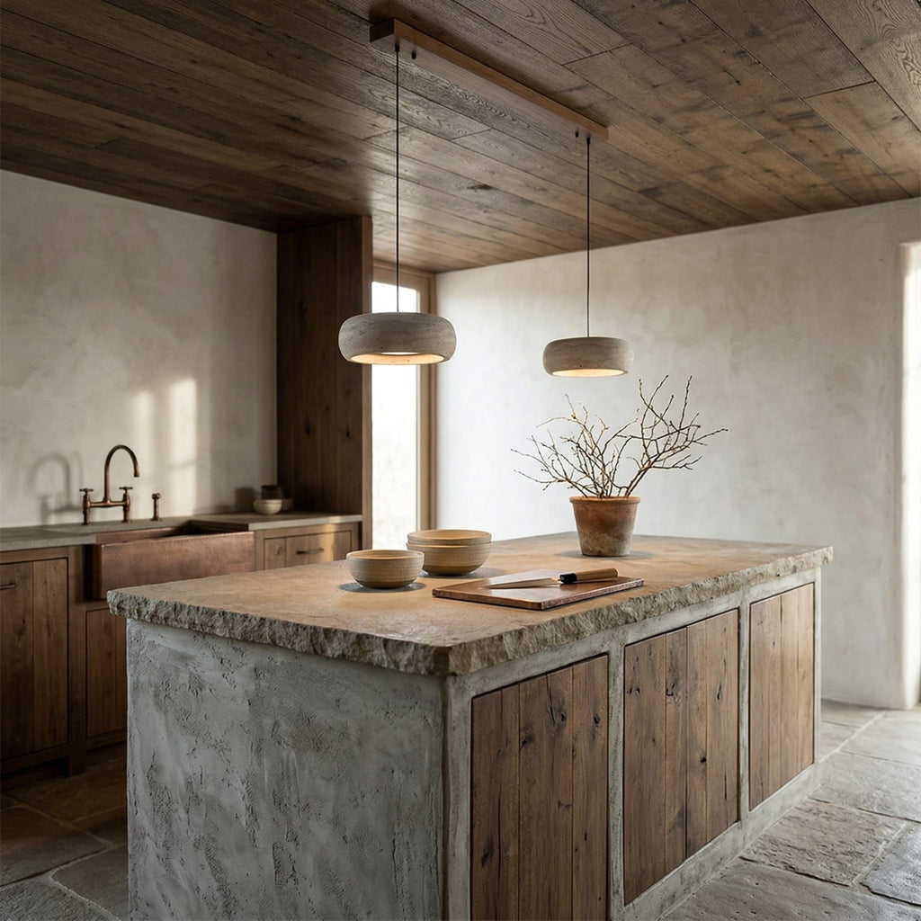 Modern Travertine Stone Pendant Light With Dimmable Remote Control
