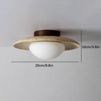 Modern Travertine and Wood Semi-Flush Ceiling Light With Warm LED Glow