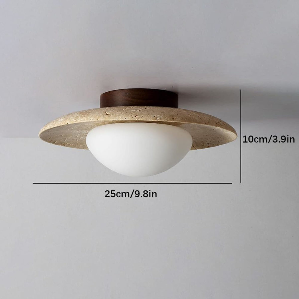 Modern Travertine and Wood Semi-Flush Ceiling Light With Warm LED Glow