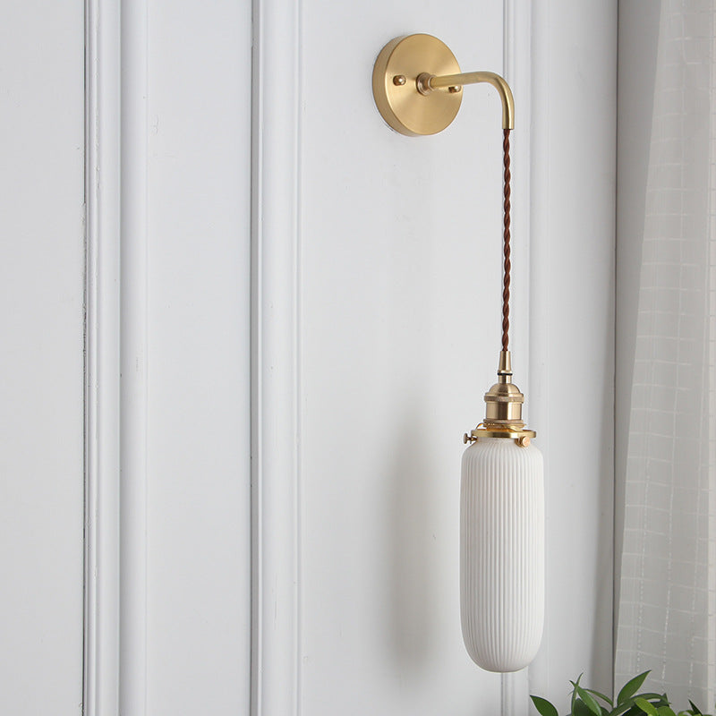 Vintage Brass Wall Sconce With Ceramic Detailing