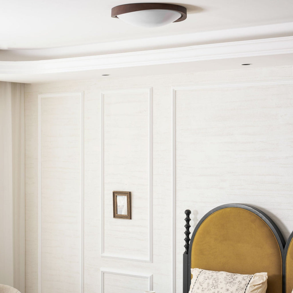 Modern Wood-Effect Fabric Flush Mount Ceiling Light With Tri-Color Glow
