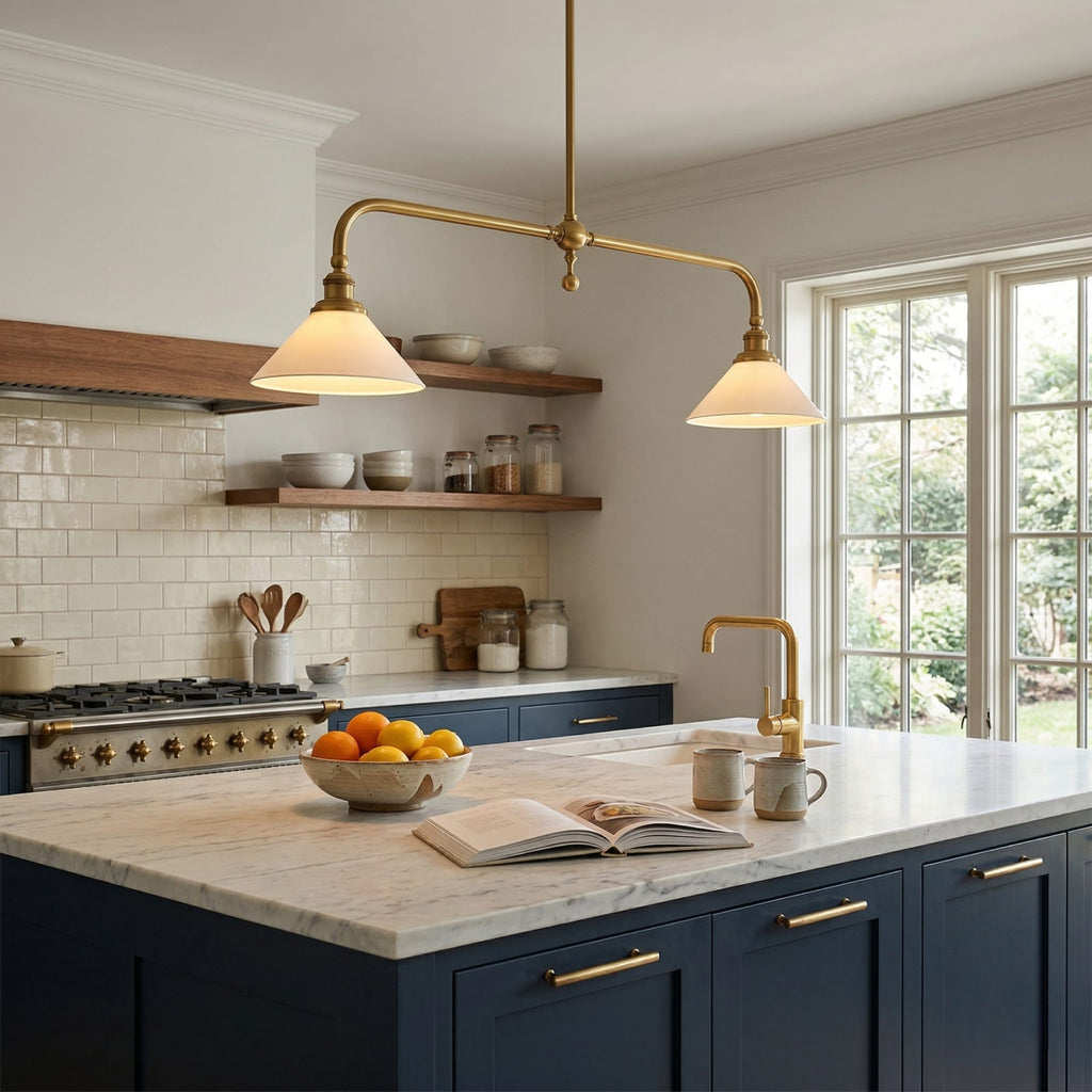 Modern Brass Pendant Light With Ceramic Shades for Dining Room