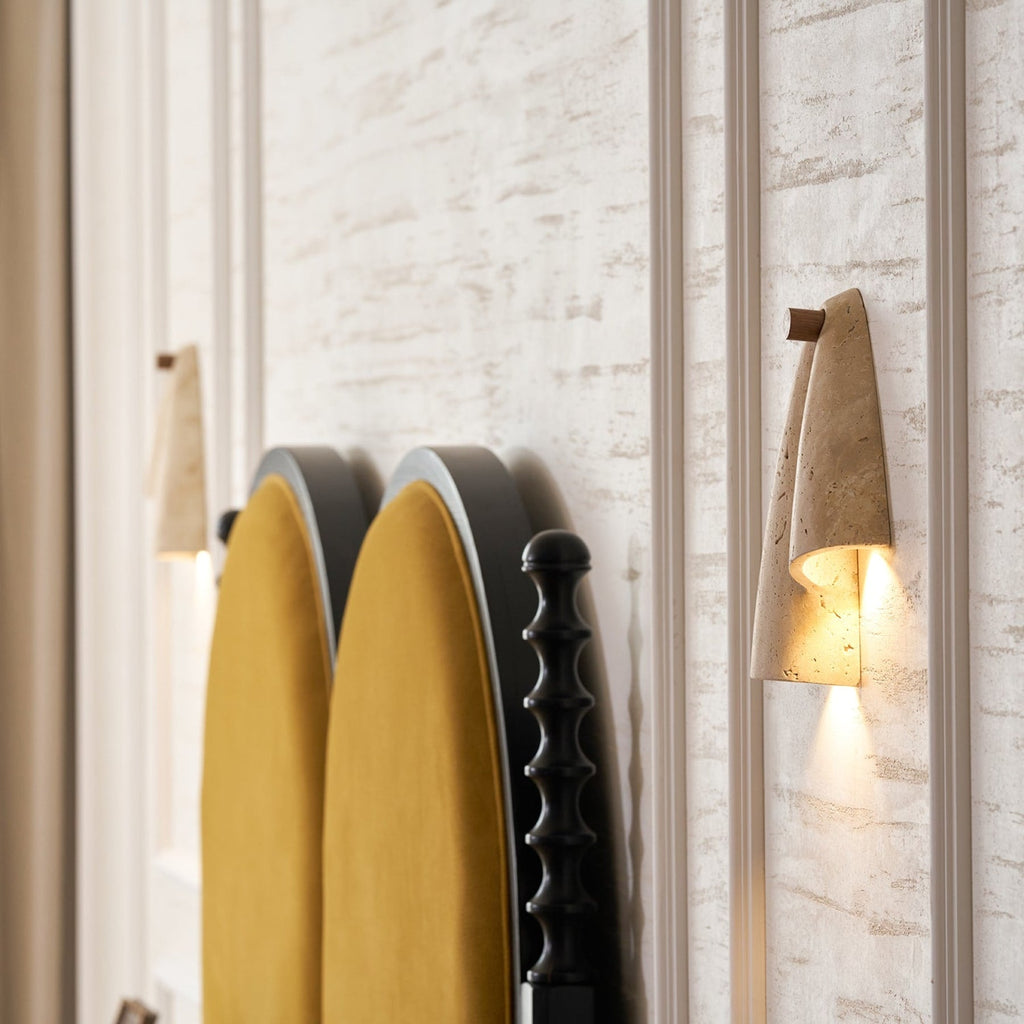Modern Travertine Wall Sconce With Warm LED Glow
