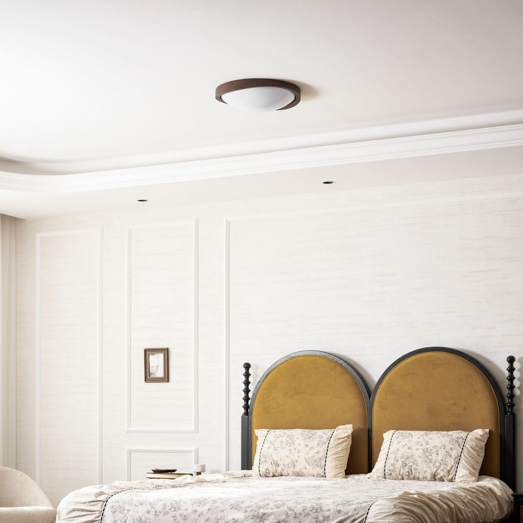 Modern Wood-Effect Fabric Flush Mount Ceiling Light With Tri-Color Glow