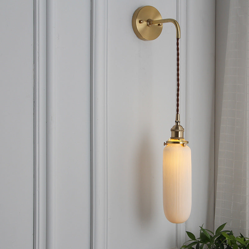 Vintage Brass Wall Sconce With Ceramic Detailing