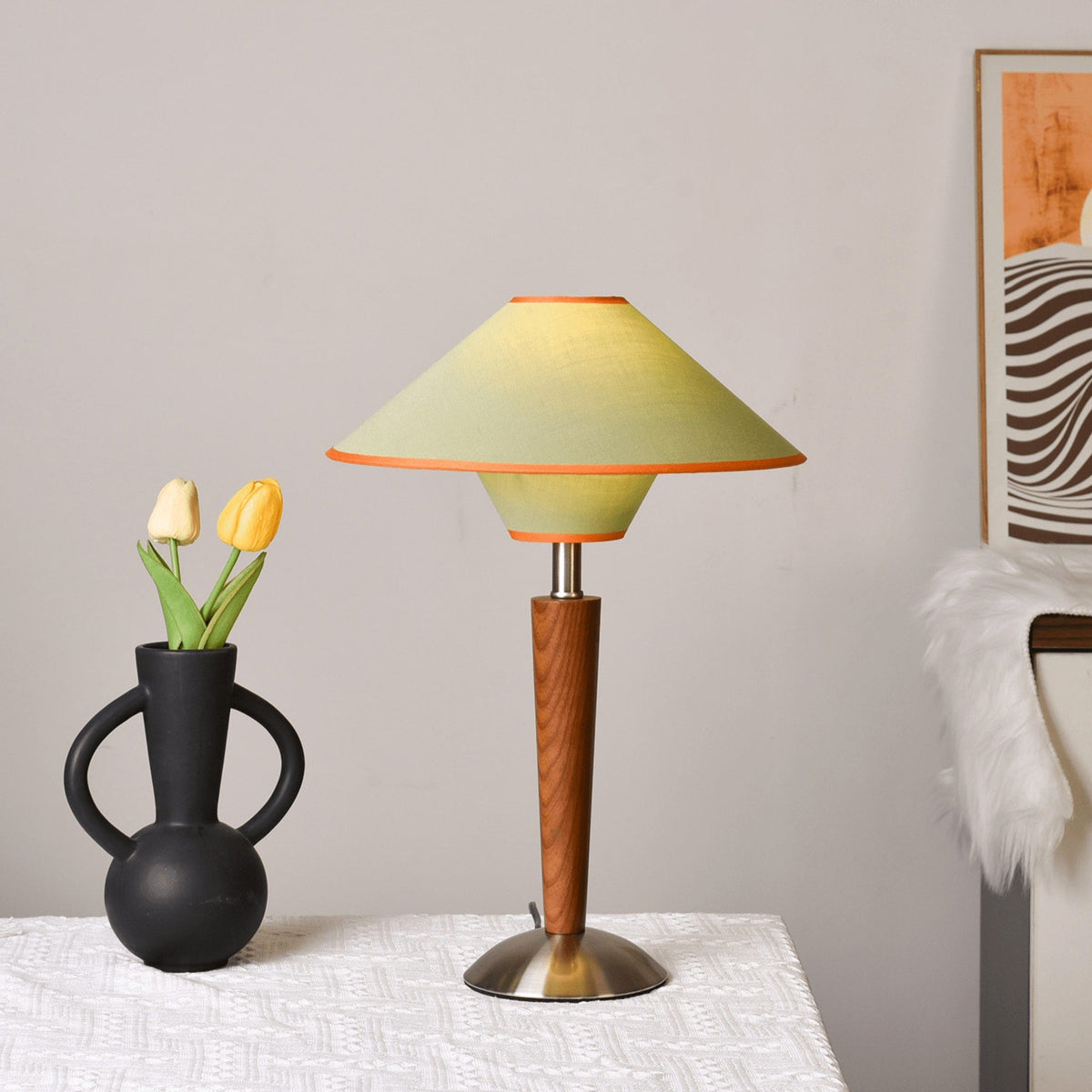 Modern Wood Table Lamp With Fabric Shade for Living Room