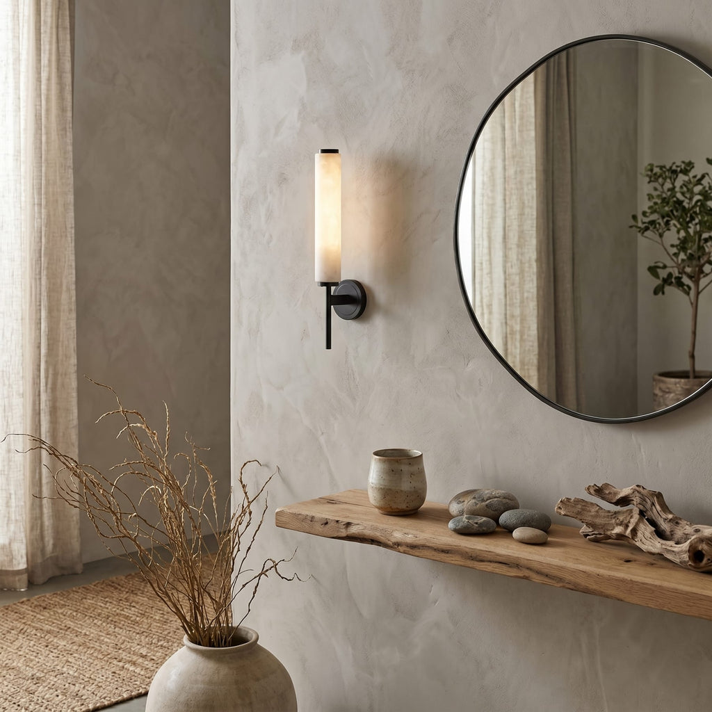Modern Metal and Faux Alabaster Wall Sconce for Living Room