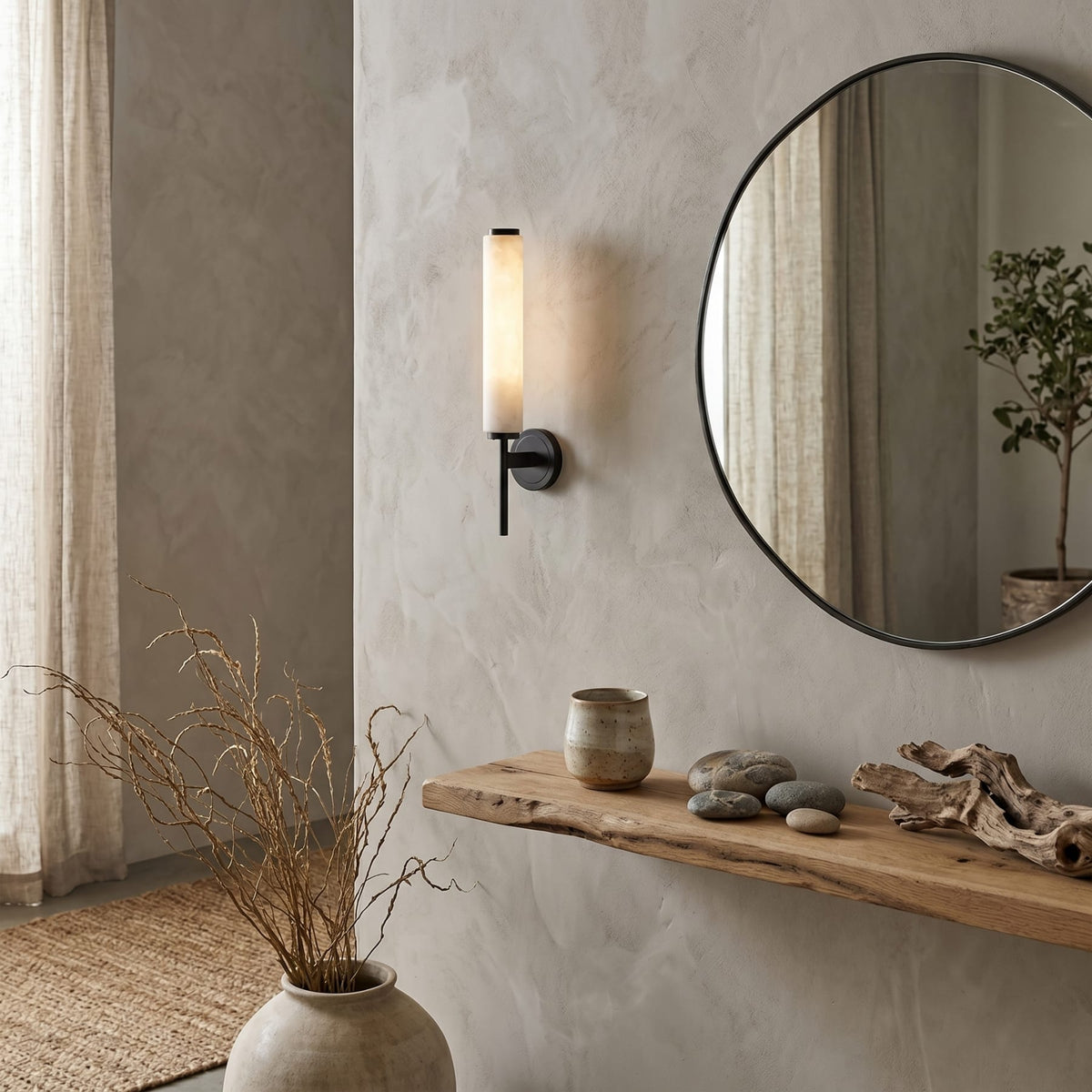 Modern Metal and Faux Alabaster Wall Sconce for Living Room