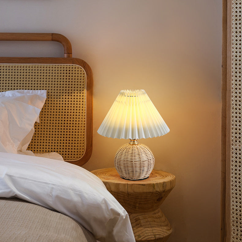 Bohemian Rattan Table Lamp With Tri-Color Warm Light