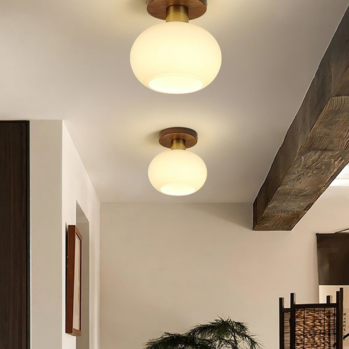 Modern Solid Wood Semi-Flush Ceiling Light for Living Room