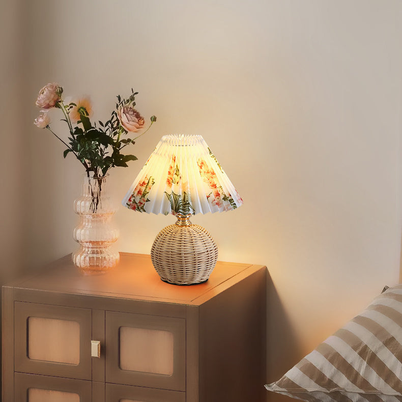 Bohemian Rattan Table Lamp With Tri-Color Warm Light