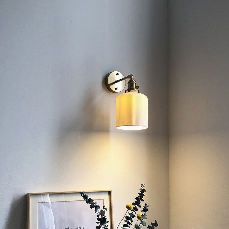Vintage Brass Wall Sconce With Ceramic Detailing