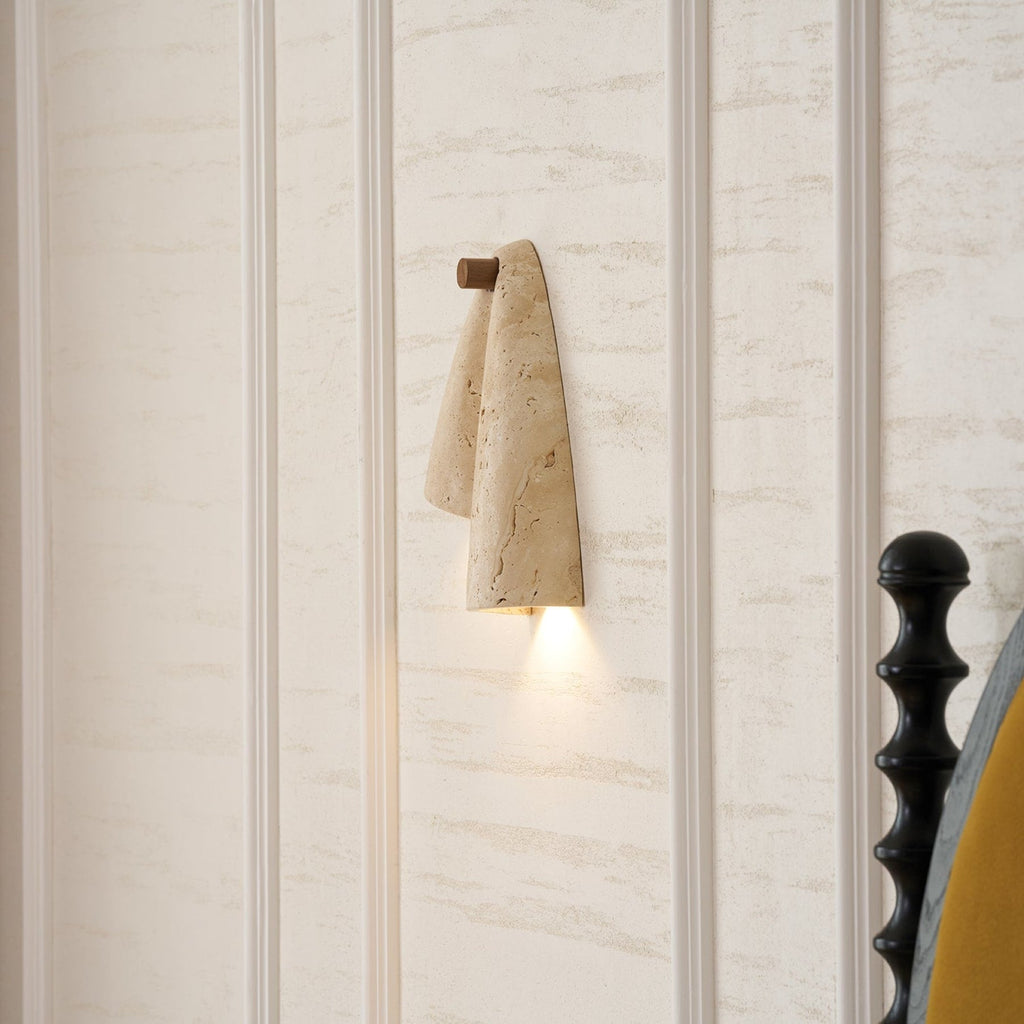 Modern Travertine Wall Sconce With Warm LED Glow