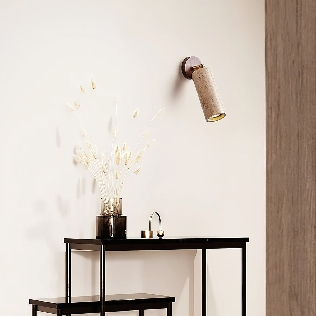Modern Travertine Wall Sconce With Warm LED Glow
