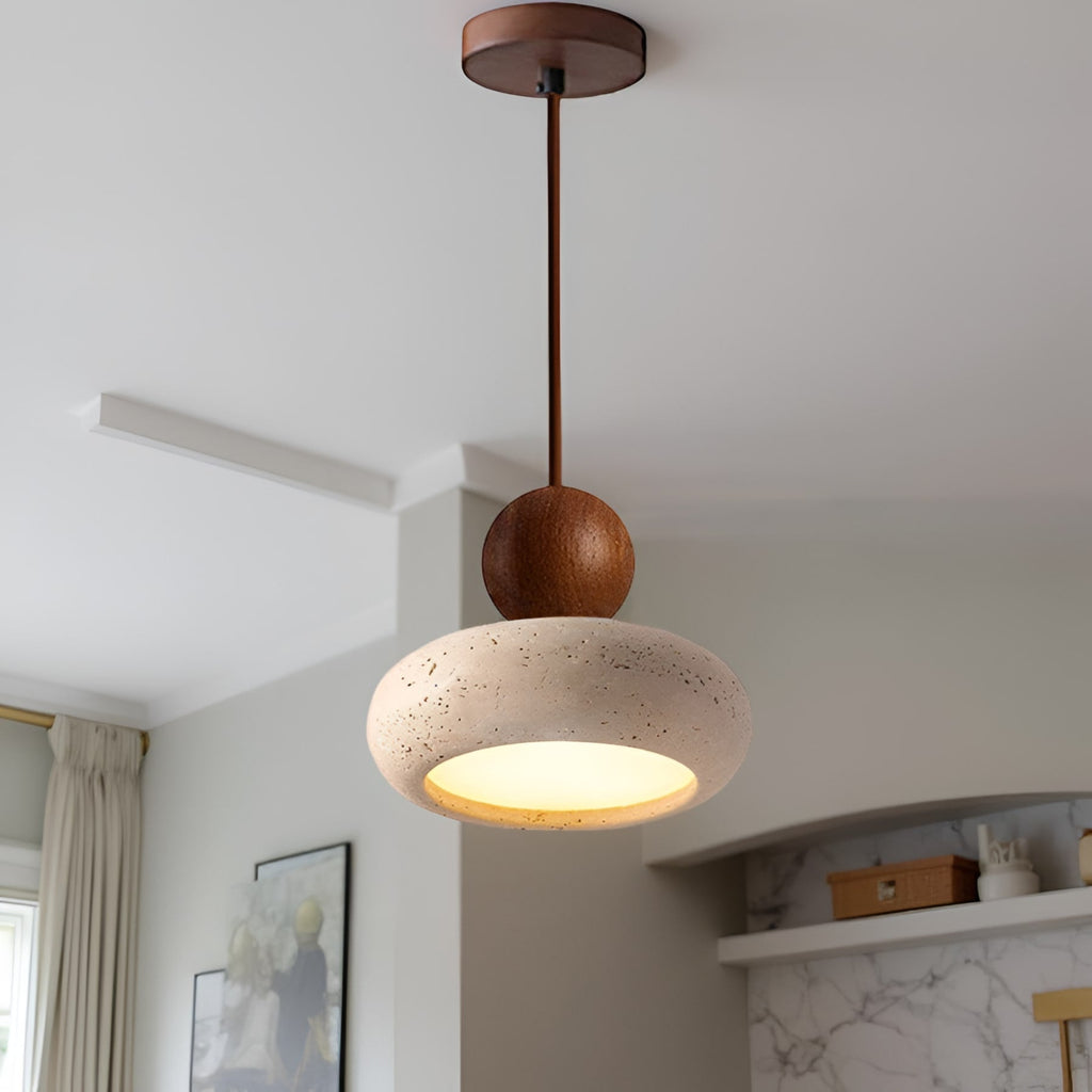 Modern Wood And Concrete Pendant Light With Warm LED Glow