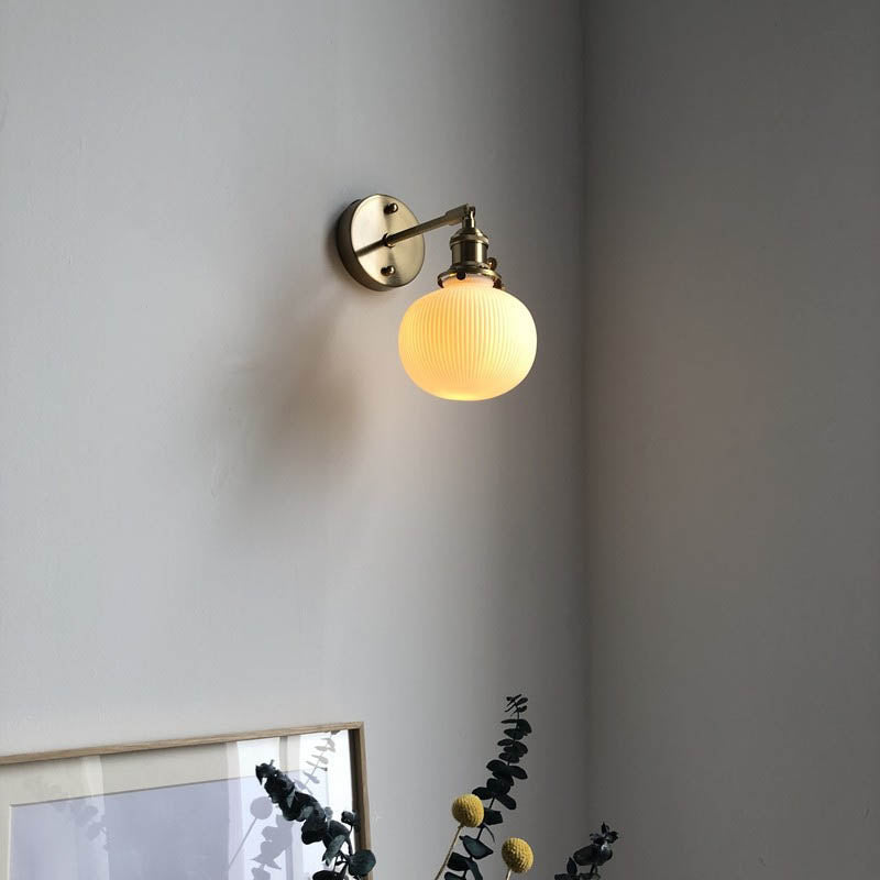 Vintage Brass Wall Sconce With Ceramic Detailing