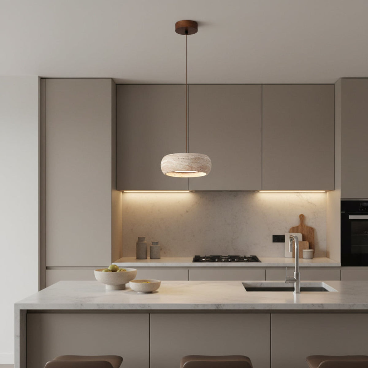 Modern Travertine Stone Pendant Light With Dimmable Remote Control