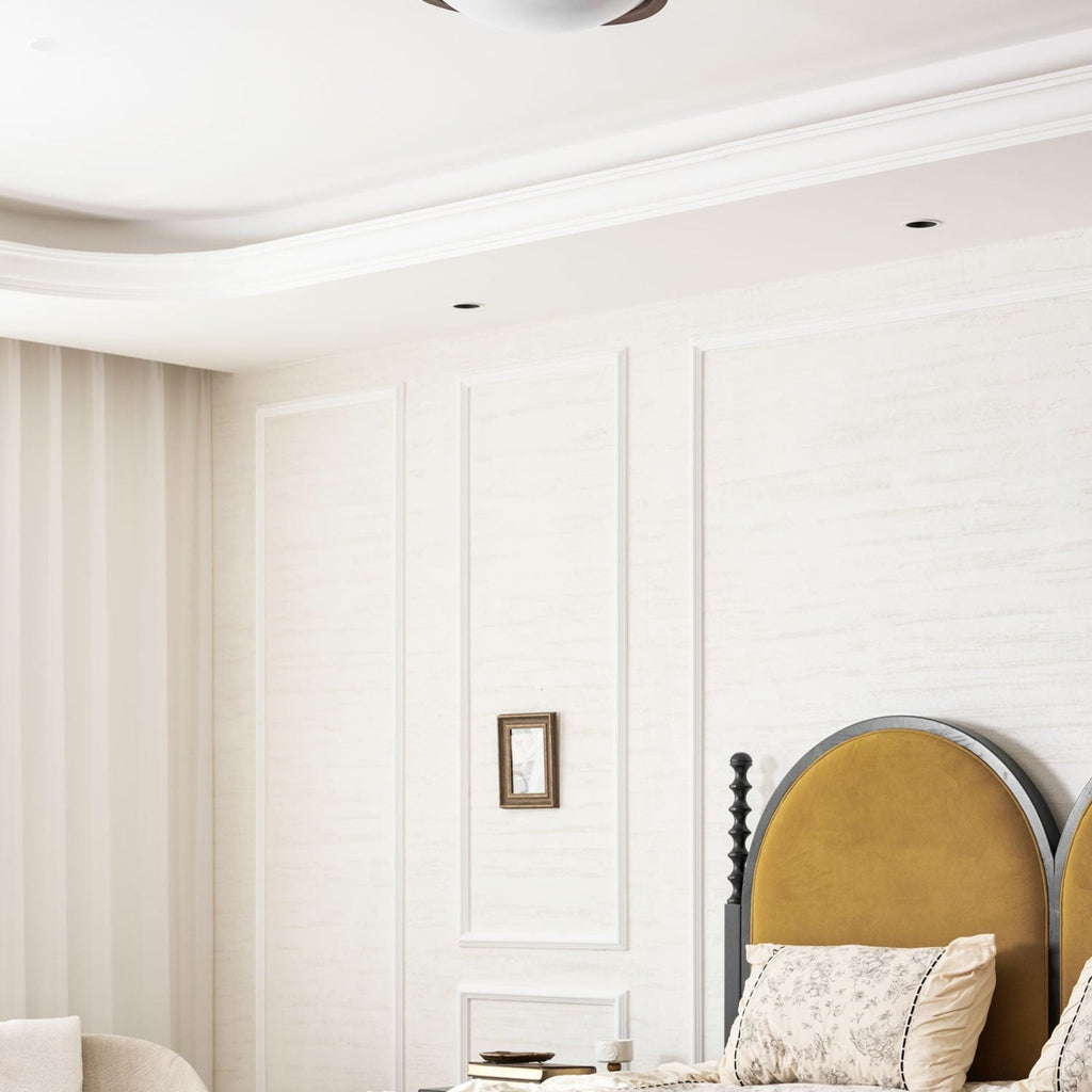 Modern Wood-Effect Fabric Flush Mount Ceiling Light With Tri-Color Glow
