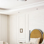 Modern Wood-Effect Fabric Flush Mount Ceiling Light With Tri-Color Glow