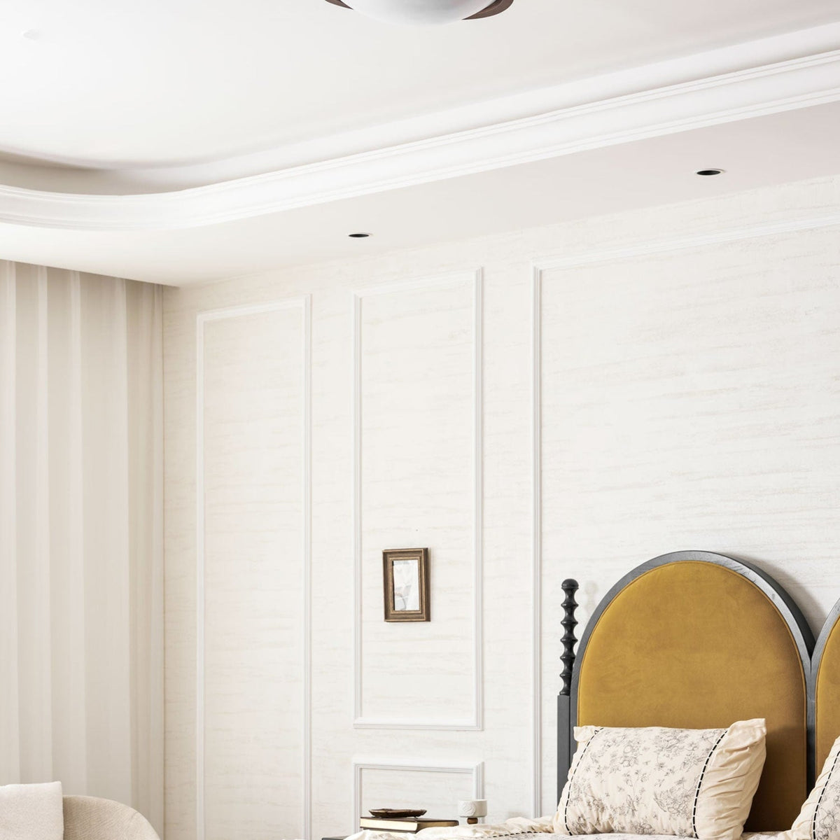 Modern Wood-Effect Fabric Flush Mount Ceiling Light With Tri-Color Glow