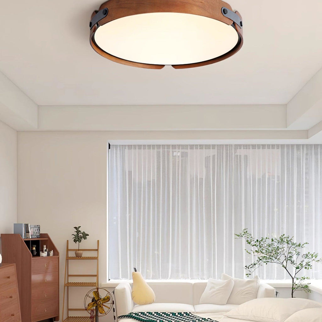 Scandinavian Wood Flush Mount Ceiling Light With Slim Low-Profile Design