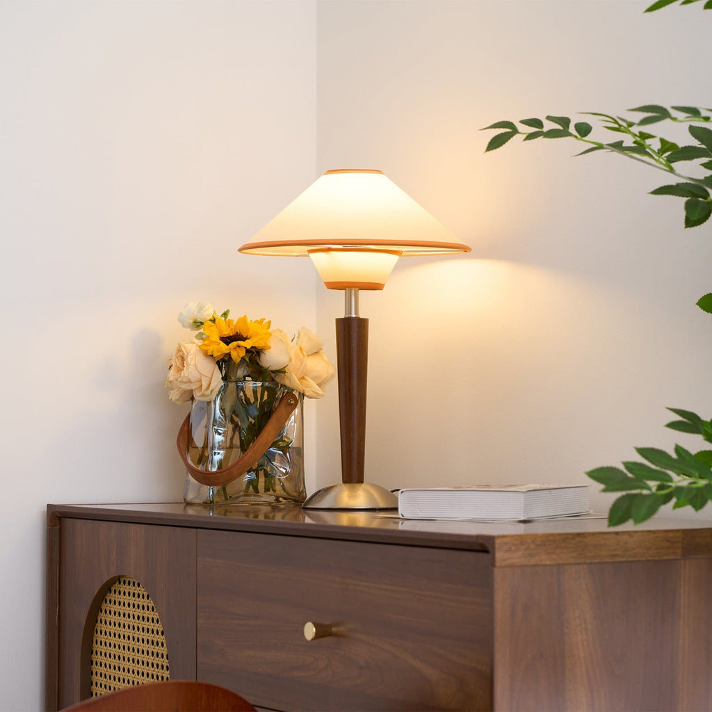 Modern Wood Table Lamp With Fabric Shade for Living Room