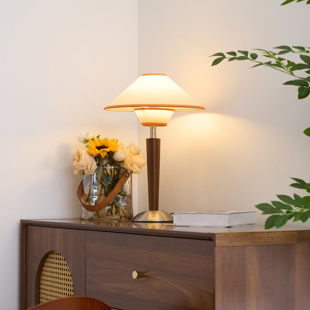 Modern Wood Table Lamp With Fabric Shade for Living Room