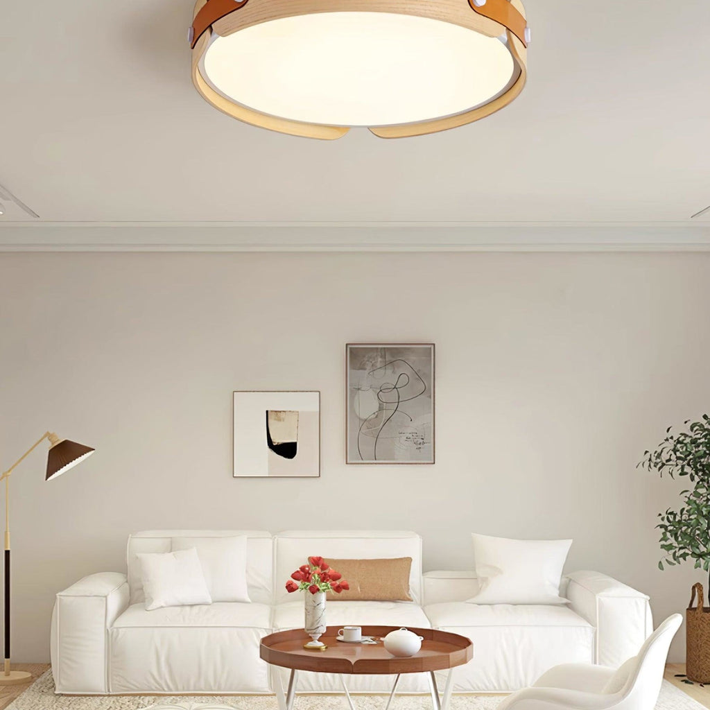 Scandinavian Wood Flush Mount Ceiling Light With Slim Low-Profile Design