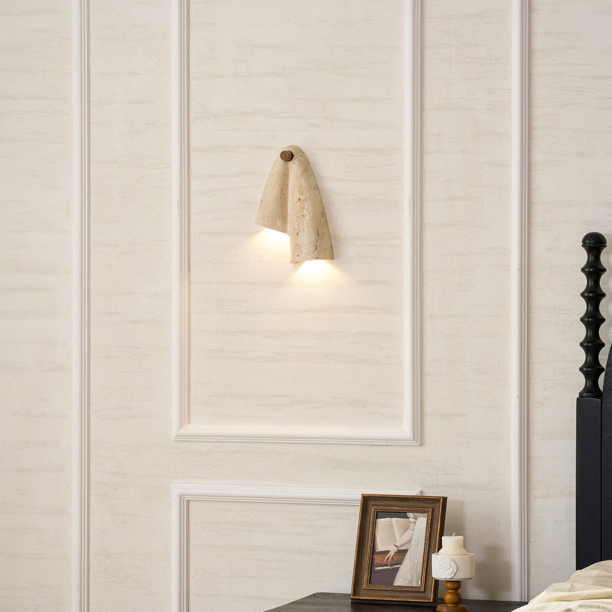 Modern Travertine Wall Sconce With Warm LED Glow