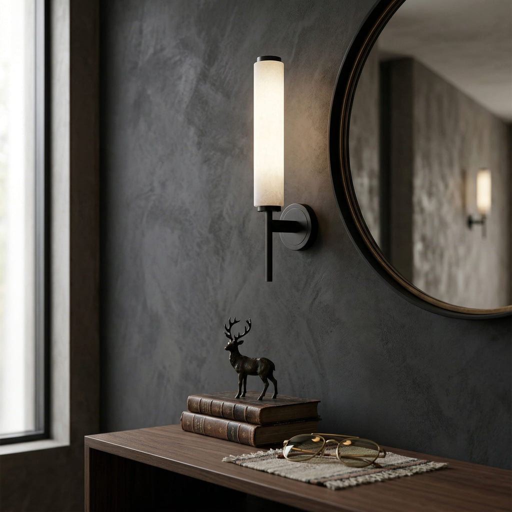 Modern Metal and Faux Alabaster Wall Sconce for Living Room